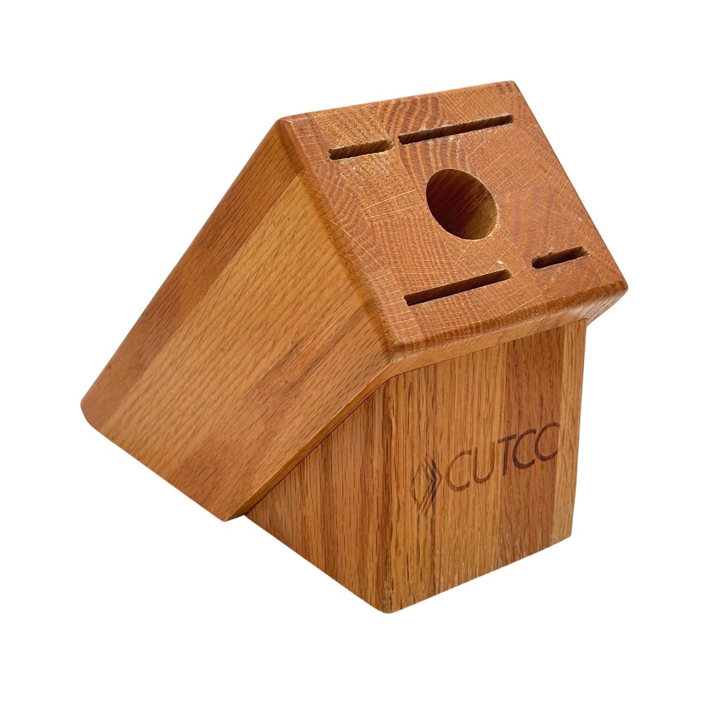 Cutco 5 Slot Oak Wood Knife Block Kitchen Shear Holder Honey Oak Made in USA